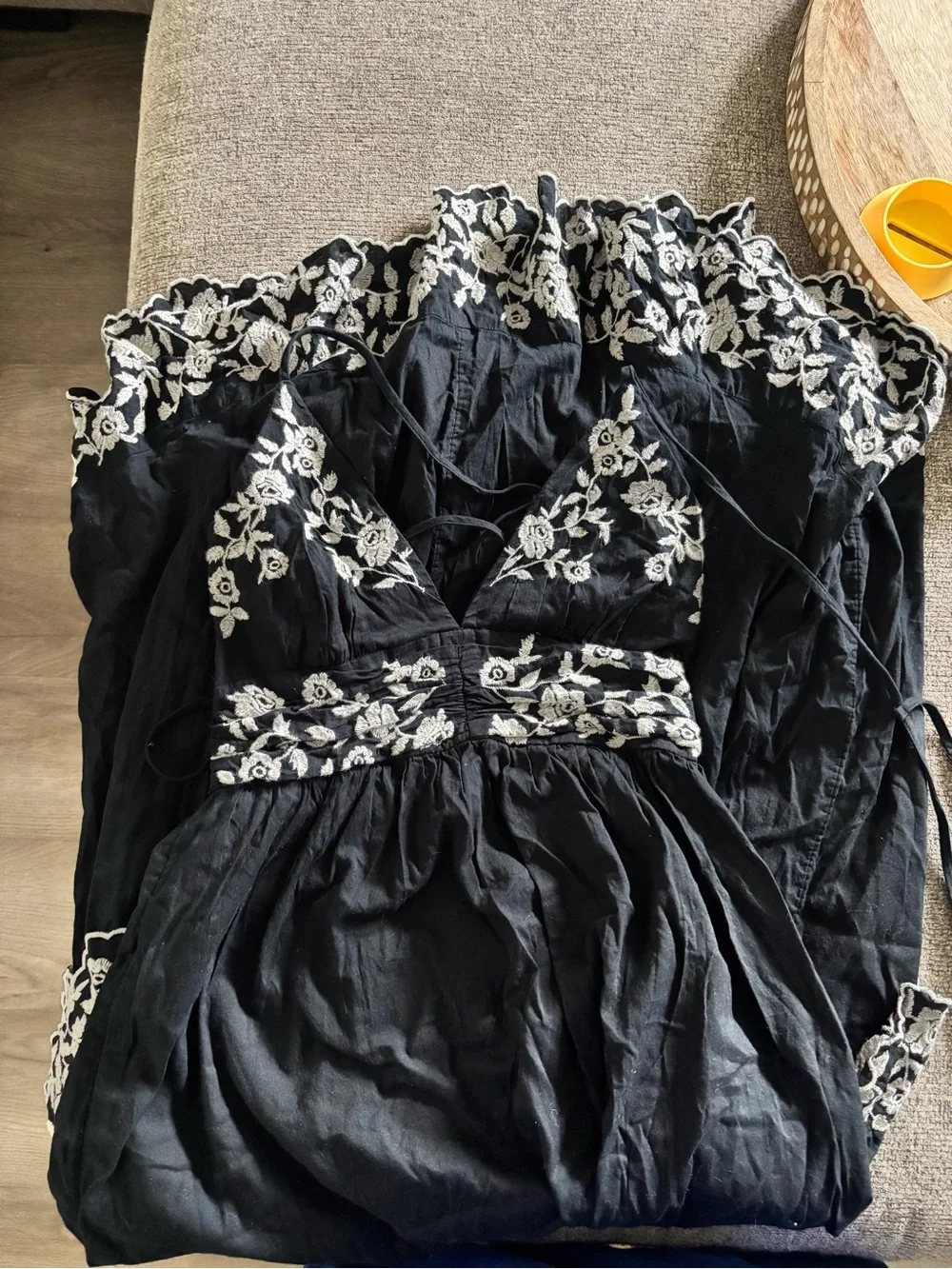 Abercrombie & Fitch Black Maxi Dress with White Floral Embroidery